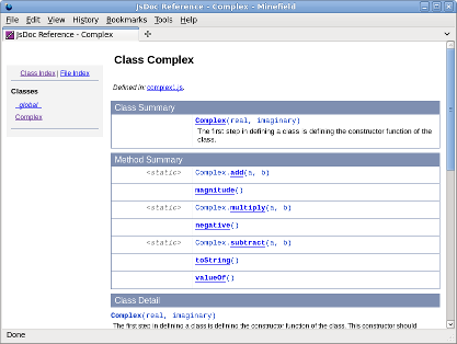 The results of JSDoc on a JavaScript file with a single annotation