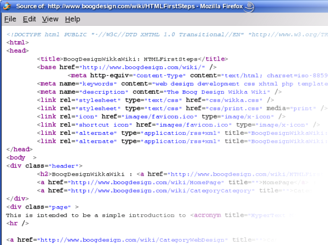 Screenshot of view page source in Firefox
